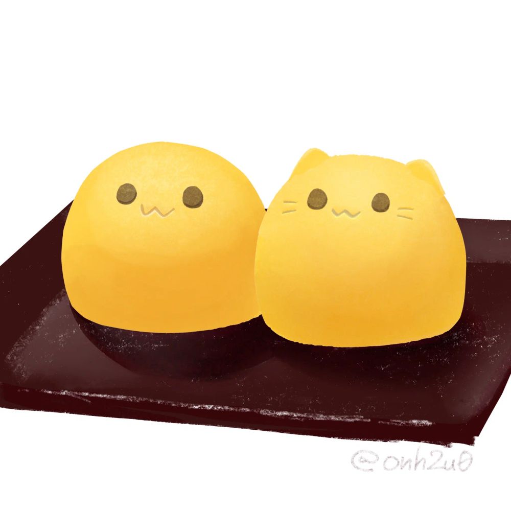 デジタルイラスト。
blobとblobcat(にゃんぷっぷー)の練り切りの絵。