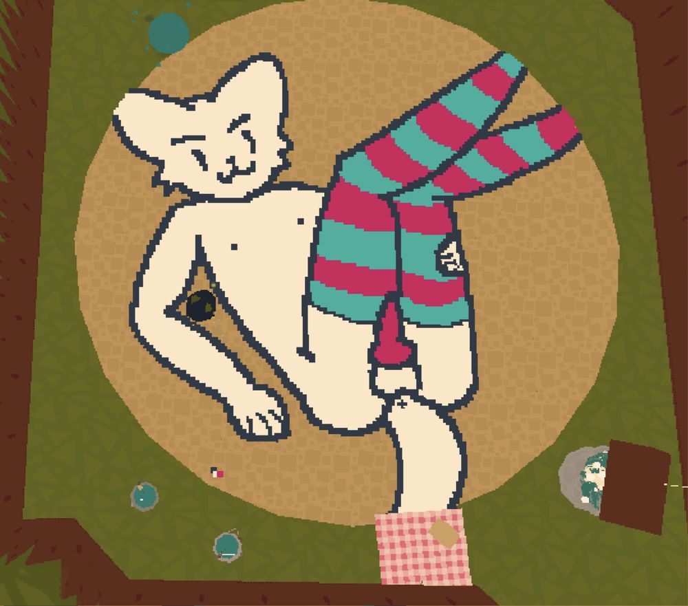 white anthro cat in thigh highs with visible cock, drawn in webfishing 