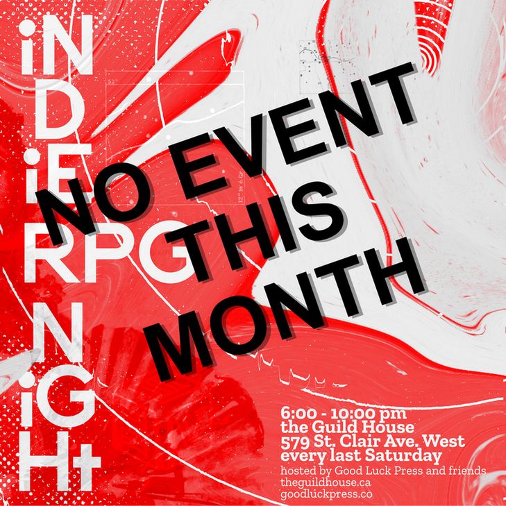 Poster for indie RPG night with big black text over it saying "no event this month"