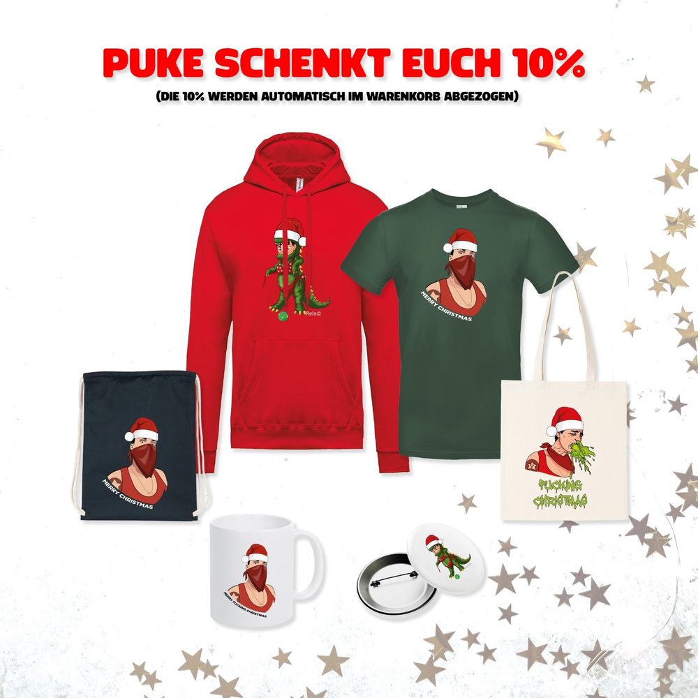 Produkte aus dem Shop wie tassen shirt hoddie mit Weihnachtsmotiven. Und den Hinweis auf 10% RABATT 