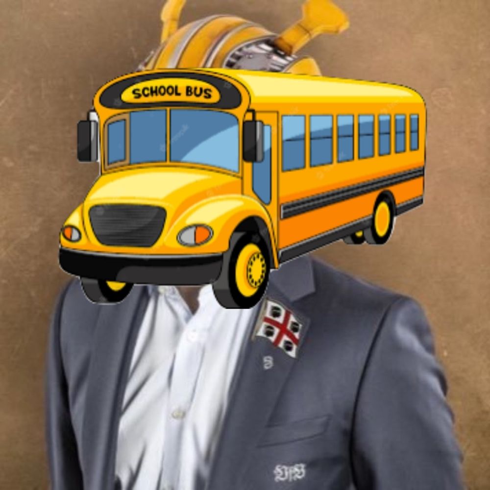 Bombus mit einem Bus über seinem Gesicht.