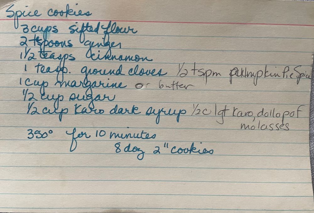 Recipe for spice cookies calling for 1 cup margarine among other ingredients. 