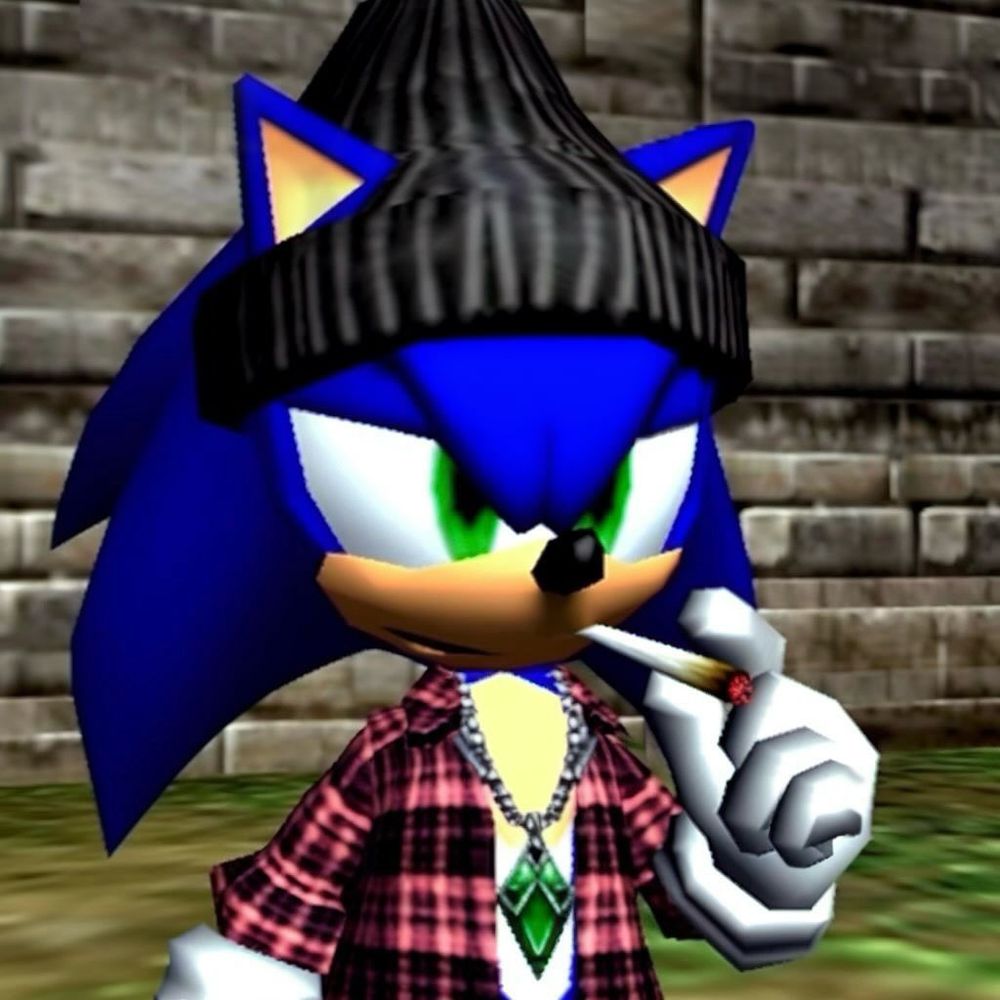 sonic de touca preta, fumando um baseadinho, bem gângster