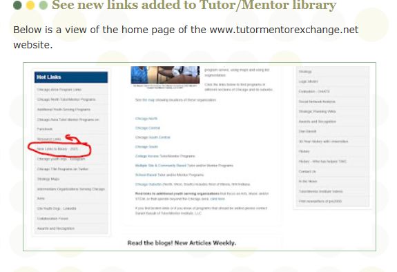 This is a view of the home page of the www.tutormentorexchange.net website.  I've circled a "new links added in 2025" to the resource library on the site.  I wrote about it in my 8-7-2025 blog article. 
