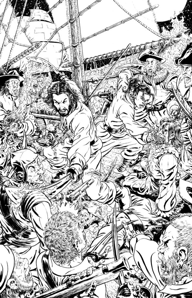 B/W art for Kraig Rasmussen cover of BRZRKR Bleeding Tide