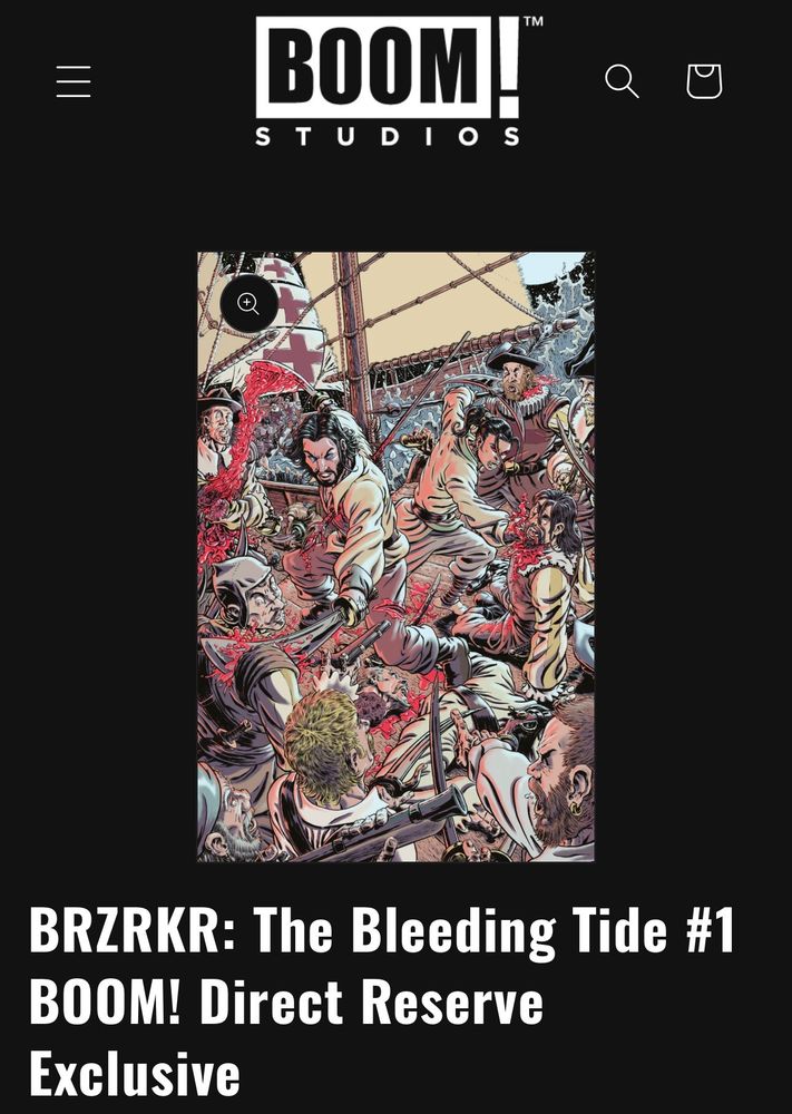Landing page at Boom.com for BRZRKR Bleeding Tide variant by Kraig Rasmussen