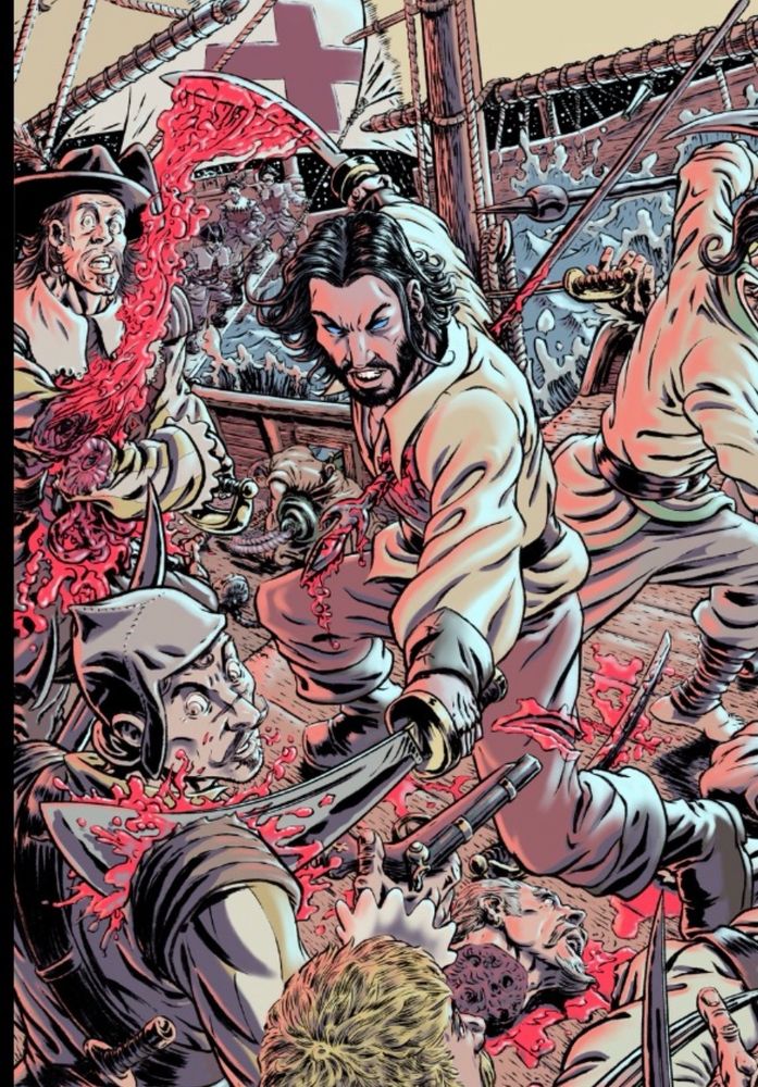 Detail shot from Kraig Rasmussen cover of BRZRKR Bleeding Tide