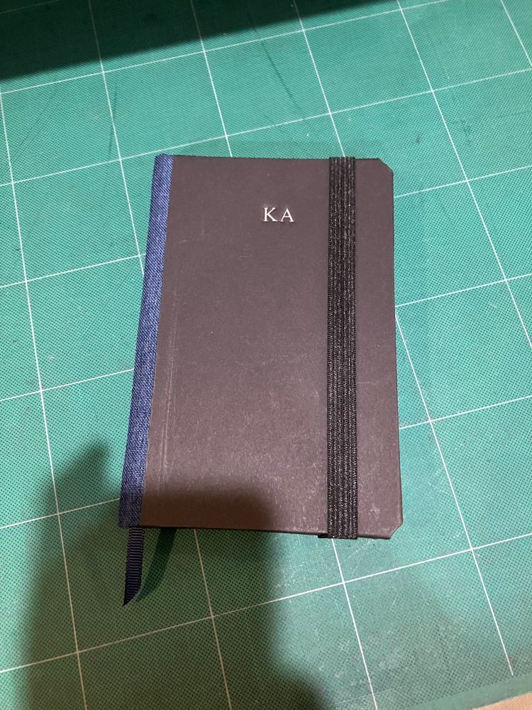 A small black notebook