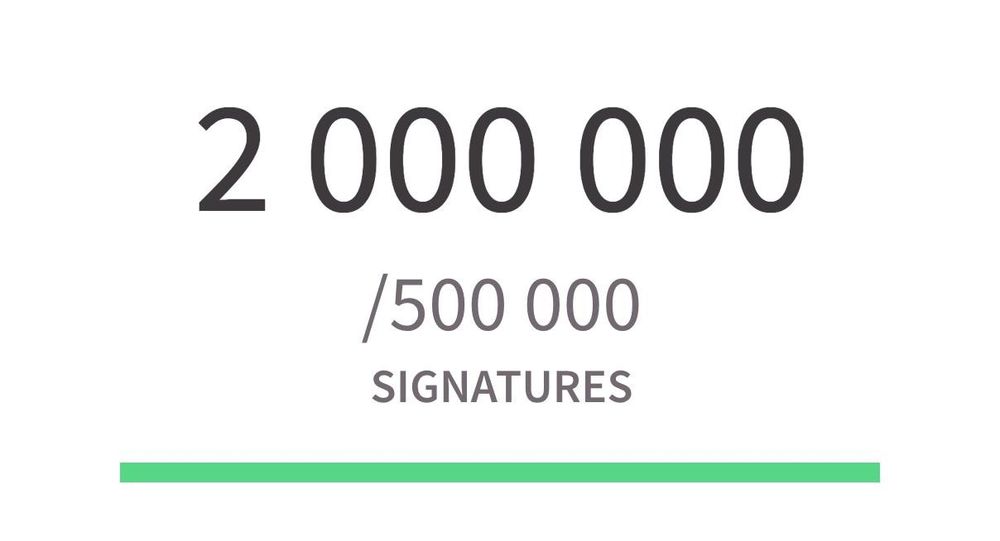 Capture d'écran du site de l'Assemblée Nationale comptabilisant les signatures contre la loi Duplomb. 2 000 000 / 500 000 signatures 