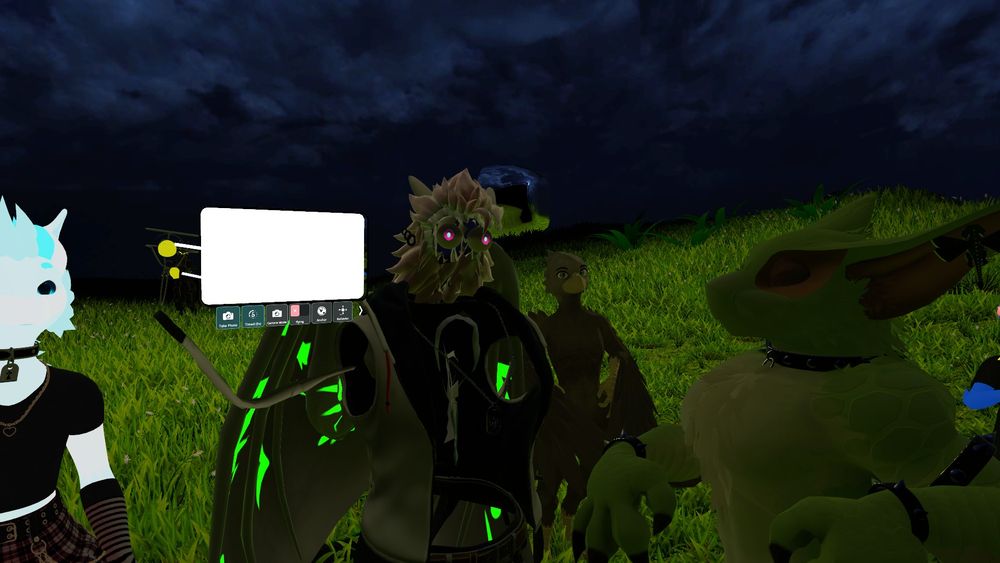 A screenshot of some friends hanging out in VRChat! Everyone looks great! Except Tyrak, who doesn't have fUCKIN SKIN