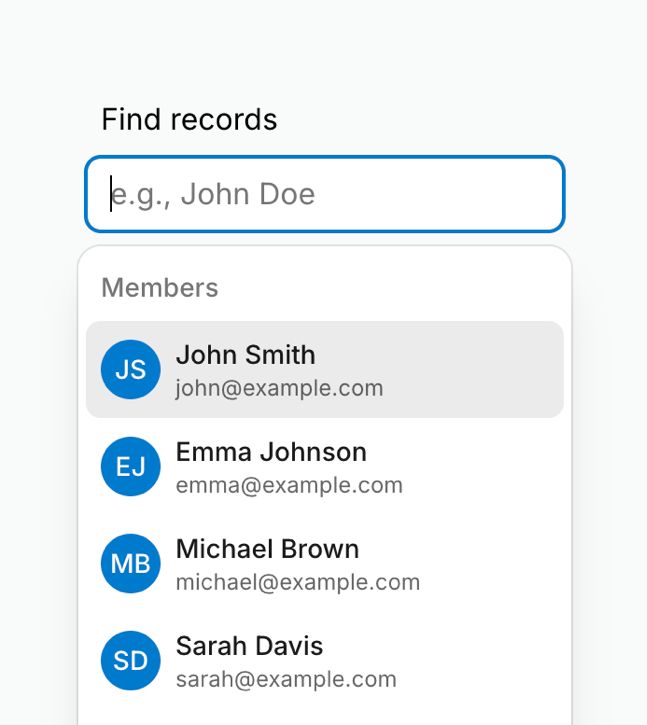 Screenshot of combobox with groups in light mode