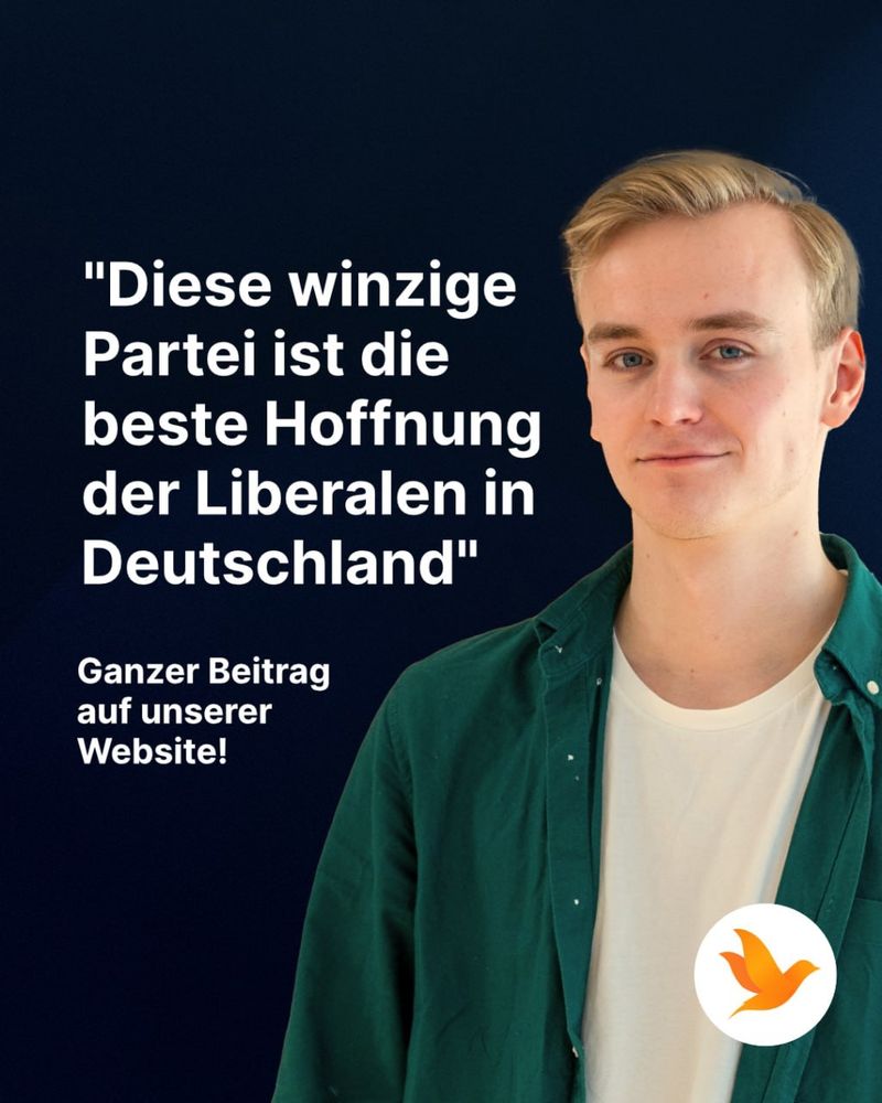 Zitatkachel unseres Bundesvorsitzenden Paul Vossiek: "Diese winzige Partei ist die beste Hoffnung der Liberalen in Deutschland". Dazu ein Hinweis zum Beitrag, der auf unserer Website zu finden ist.