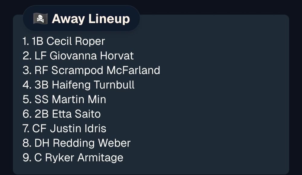 Old lineup.  Most notably, the awful Scrampod McFarland is batting third, while Ryker Armitage and Justin Idris are at the bottom of the order
