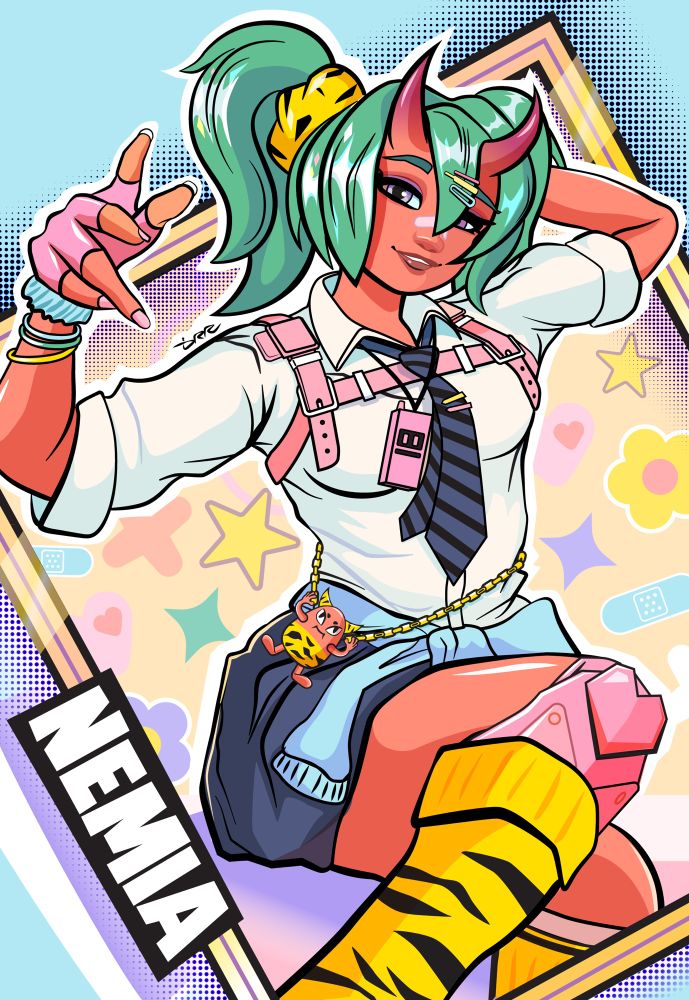 A fan illustration of the character design / outfit / “skin” Nemia from the Fortnite franchise