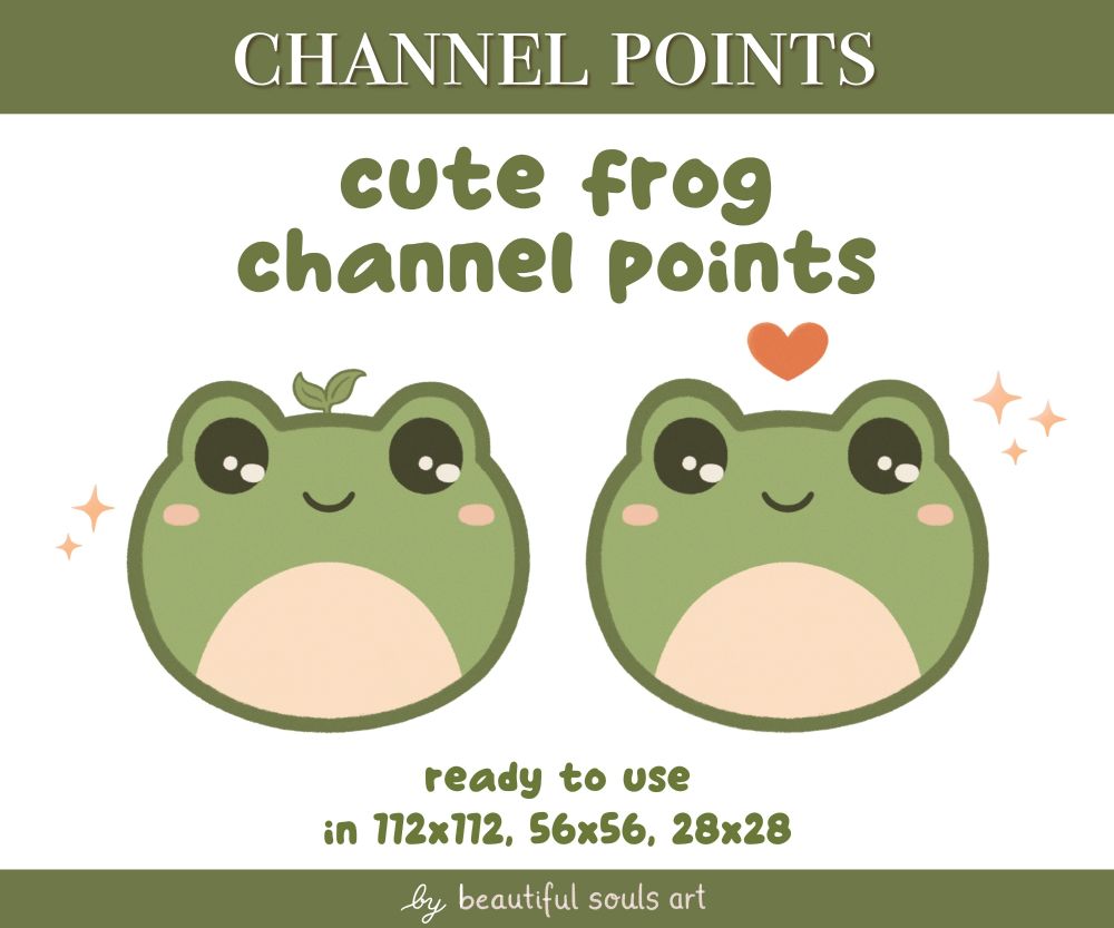 Preview picture showcasing two frogheads - one with a heart above its head and one with a little plant on its head.