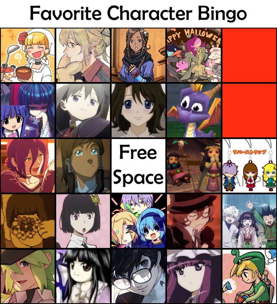 an almost finished fave chara bingo
