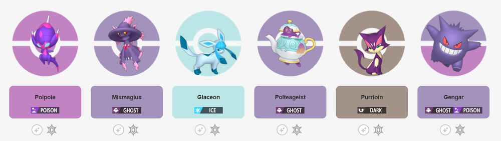 poipole mismagius glaceon polteageist purrloin gengar