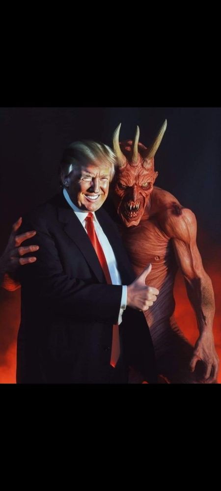tRump posing with his one true god, Satan.