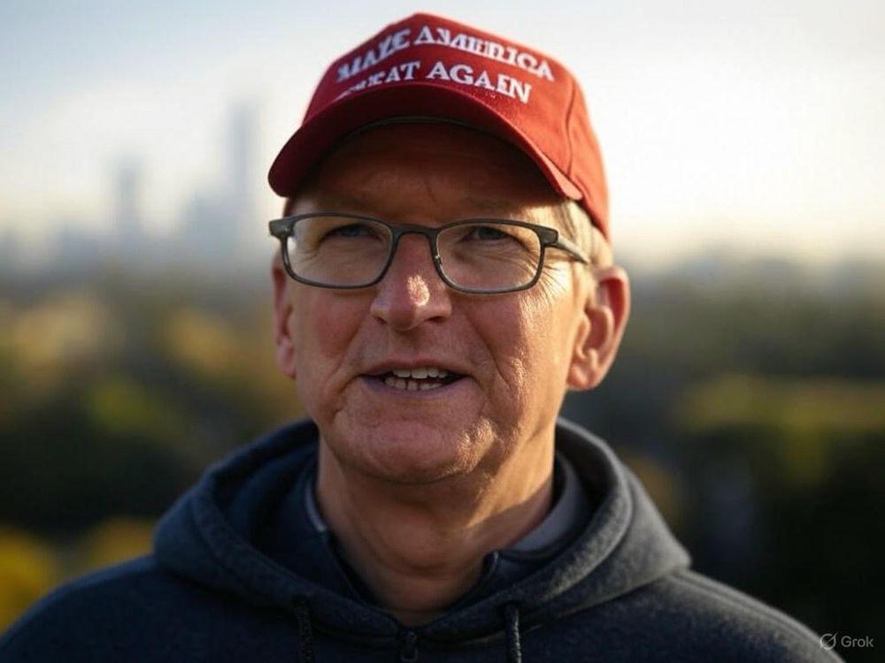 Tim Cook in a “maga” hat.