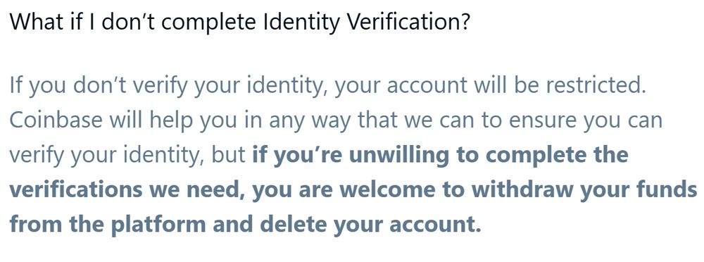 image from website claiming users can withdraw all funds if they don't want to verify