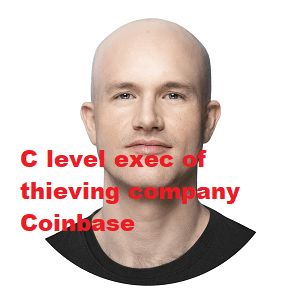 bald man with text superimposed: "C level exec of thieving company Coinbase"