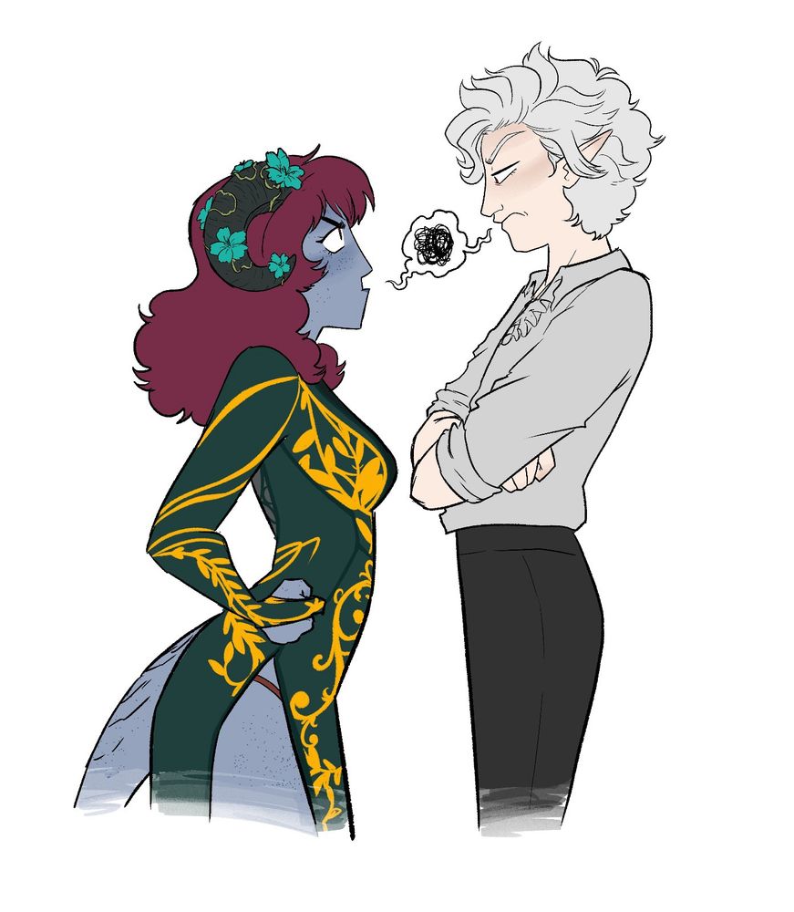 Rorissa and Astarion looking angrily at each other