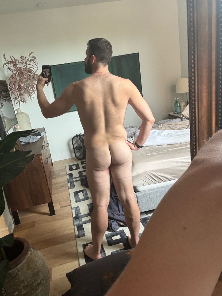 Full back shot of a hairy guy (me) with a hairy back and round ass 