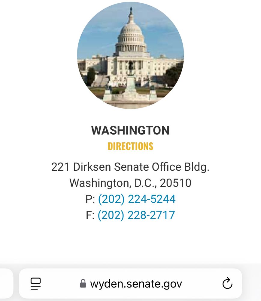 Ron Wyden office contact numbers 202-224-5244