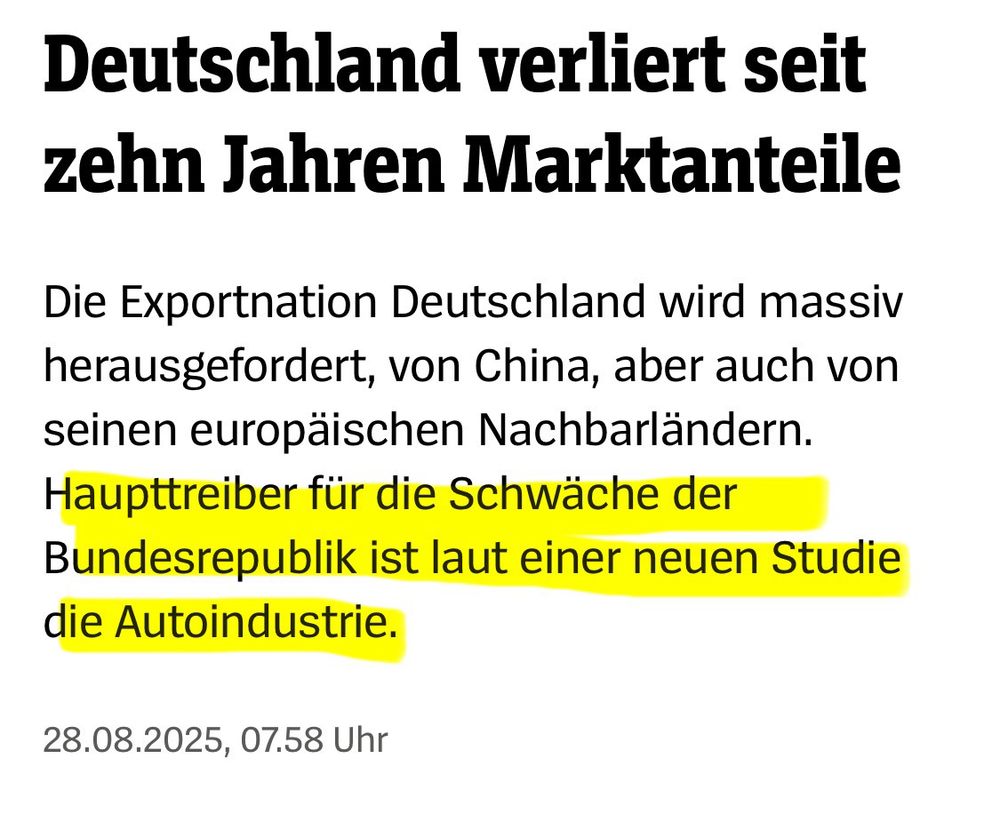 Deutschland verliert seit zehn Jahren Marktanteile
Die Exportnation Deutschland wird massiv herausgefordert, von China, aber auch von seinen europäischen Nachbarländern.
Haupttreiber für die Schwäche der Bundesrepublik ist laut einer neuen Studie die Autoindustrie.