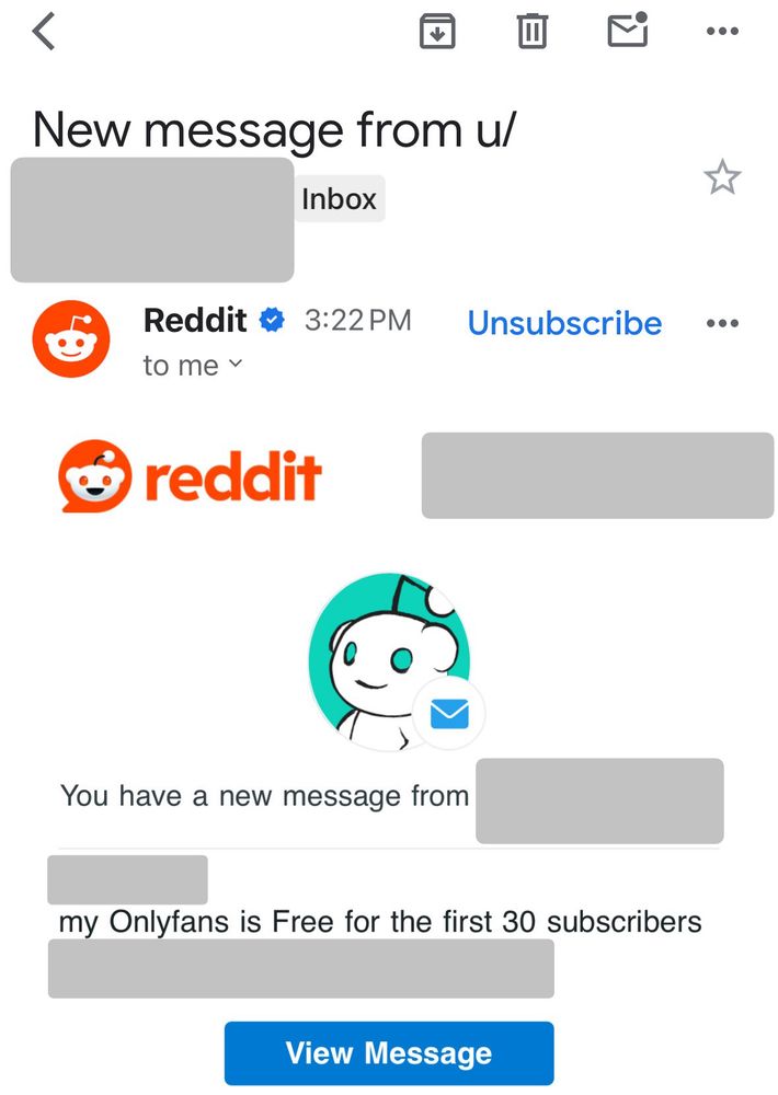 Screen shot of a message inviting us to watch their Only Fans account. Sigh. 