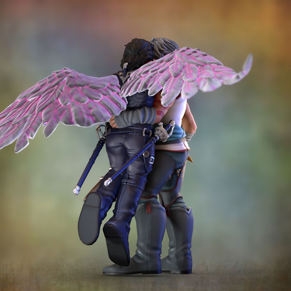 rear wide shot that is, apparently, out of focus. oh well. it shows a little of how i re-created the back-mounted dagger on Lucanis's armor, as well as Spite's wings.