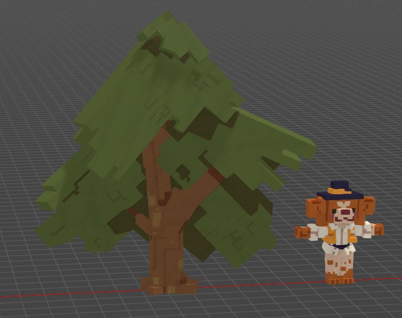 Horse chestnut tree next to Pixel in my voxel style