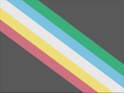 A black background with 5 diagonal stripes, green, blue, white, yellow and red.