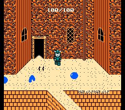 Image of video game “Deadly Towers” for the Nintendo Entertainment System, depicting the first screen seen upon entering the palace towards the start of the game.