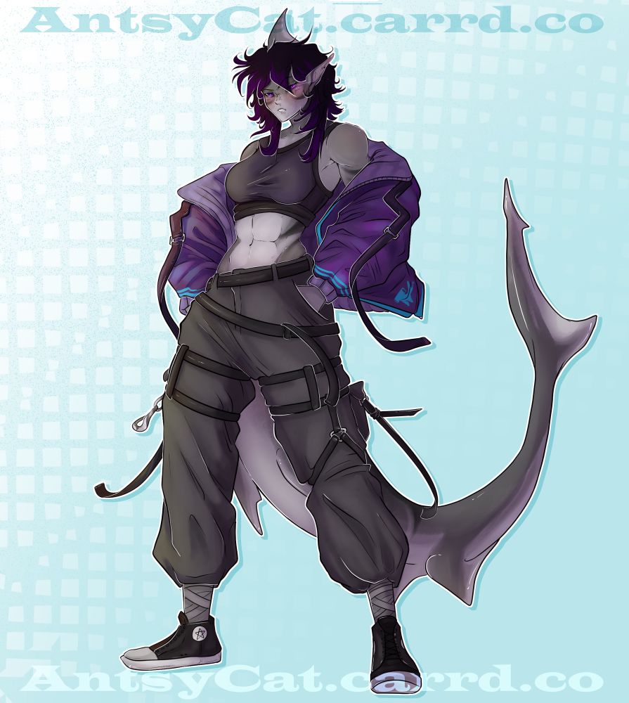 Shark girl fullbody digital art commission