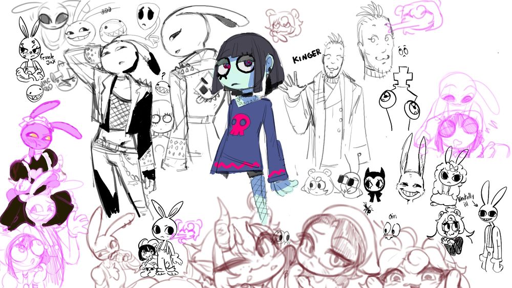 Série de rascunhos dos personagens de The Amazing Digital Circus.