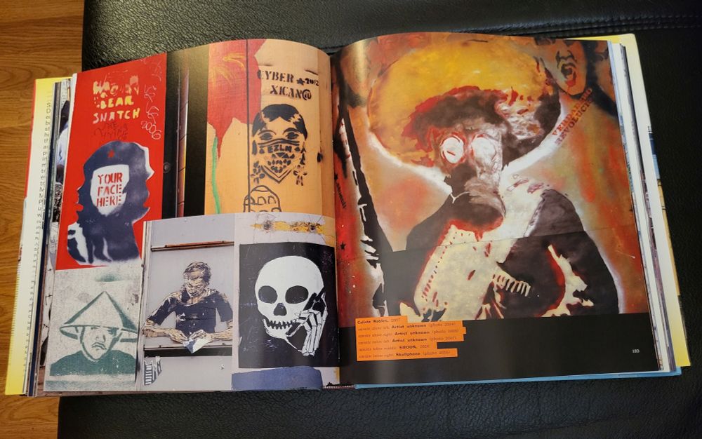 two page spread showing various pieces of street art