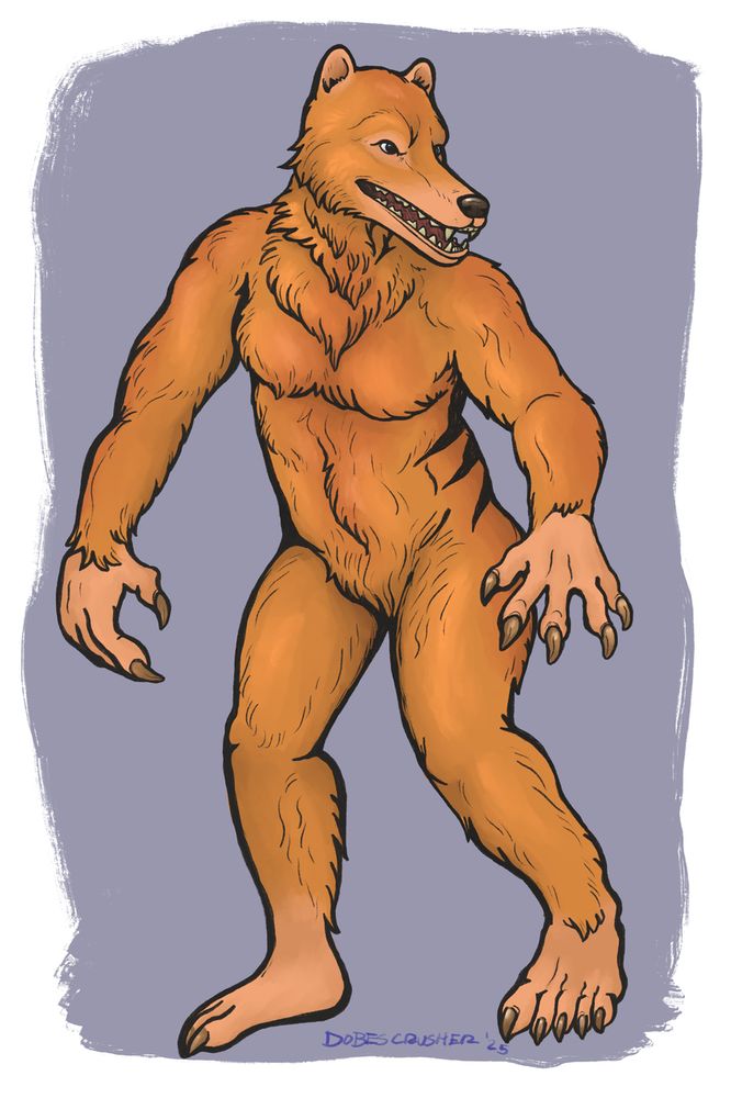 digital colored illustration of a male werethylacine, Thylo as he briefly appears in The Howling 3