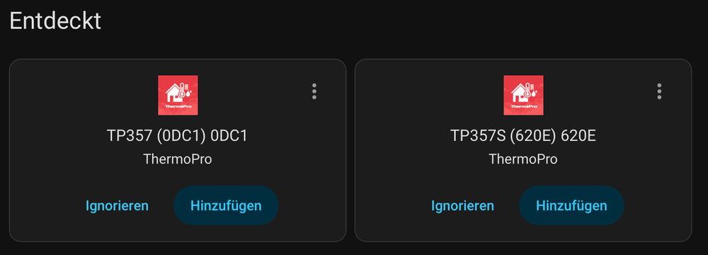 Ein weiteres der Thermostate ist aufgetaucht, allerdings mit einer anderen ID. Nun werden zwei unter "Entdeckt" gelistet.