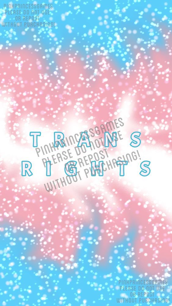 The colors of the Trans Pride flag are horizontally striped across the image-- pastel blue, pastel pink, white, then pink and blue again. Each stripe of color bleeds into the next, like colored sand dragged with a finger, giving the image a sense of movement and undulation. Tiny semi-transparent white, blue, and pink spots are scattered about, like a shaken snow globe or confetti.
Large blue bordered text in the center of the image reads "TRANS RIGHTS."
A watermark on the image reads: PinkPrincessGames, Please Do Not Use Or Repost Without Purchase.