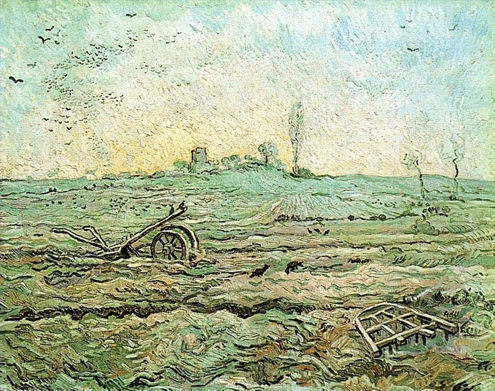 Van Gogh. "Campo nevado con grada y arado (según Millet)" 1890. Amsterdam