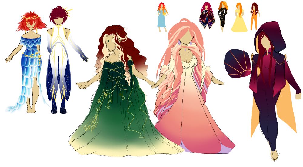 A few different redhead character designs