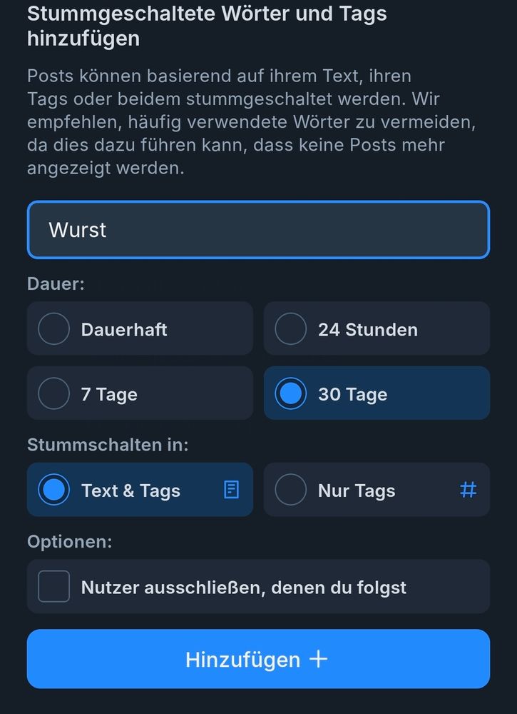 Kurzbeschreibung, wie man "Wurst" in Bluesky mutet