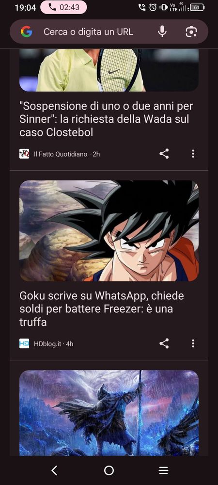 Screenshot of the title of an article with a photo of Goku. It says: Goke writes on whatsapp, asks money to beat Freezer. It's a scam