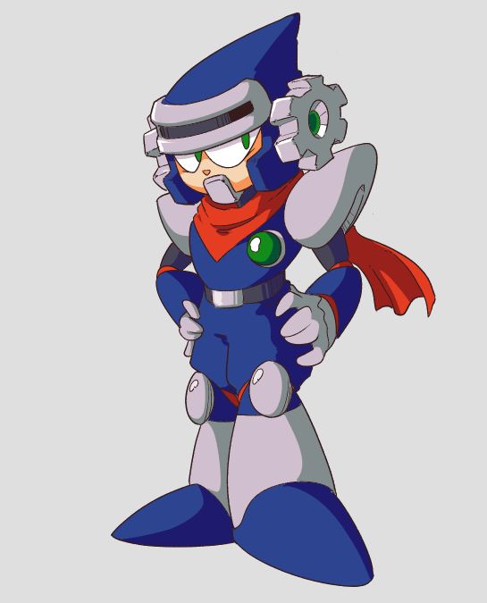 Haggle Man drawn as a robot master. In the original release, he was called Haguruman which is a combination of "Haguruma" and "Man" whoch translates to Gear Man. In what was a cheeky reference to bad localizations, they called the name Haggle Man in the west as a joke.