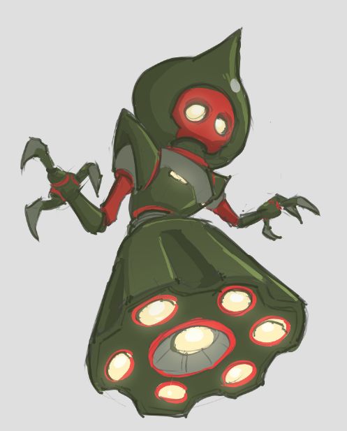 Biopunk sketch of a Flatwoods monster, a US cryptid.