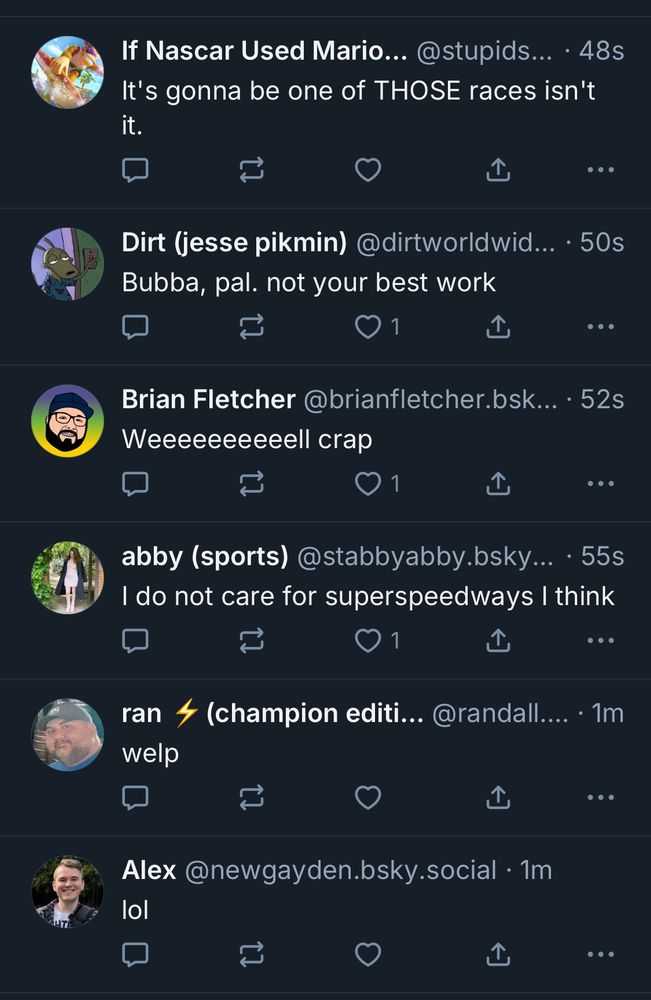 My stream of skeets filled with variations of the same reaction to a big crash at Daytona Superspeedway waaaay early
in the race during stage 1
