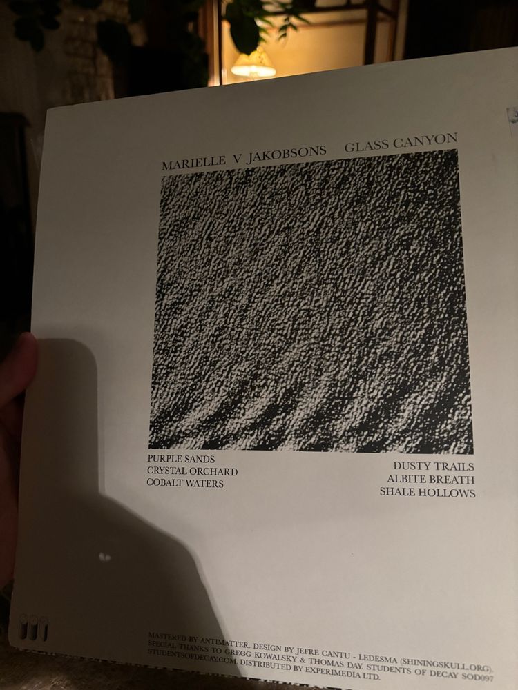 Back cover of Marielle V Jakobsons “Glass Canyons” lp 