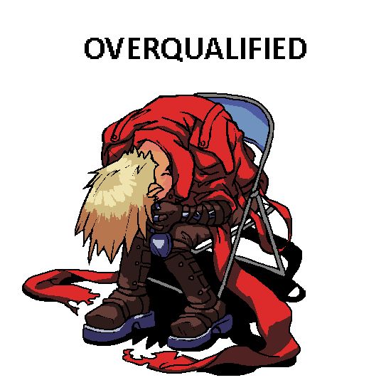 A redraw of the shinji chair meme. Vash sits in a folding chair in harsh lighting, slumped over with his head in his hands.