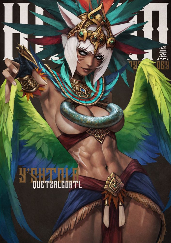 Y'shtola in a Quetzalcoatl-inspired outfit as drawn by Monori Rogue.
